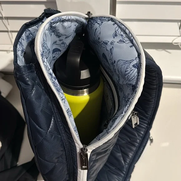 Oliver Thomas Navy Blue Maxxed Out Quilted Tennis Sling Bag with White Accents - Picture 11 of 13